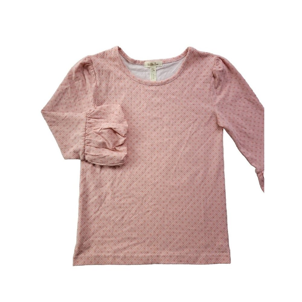 NEW - Matilda Jane Girl's 8 Pink Geo Print Top Stretch Ruffle Long Sleeve